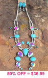 Turquoise & Bling Fashion Squash Blossom Necklace Set
