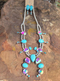 Turquoise & Bling Fashion Squash Blossom Necklace Set