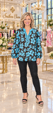 Turquoise Floral brown blouse