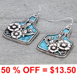 Western Flower Cutout Ear Tag Dangle Earrings