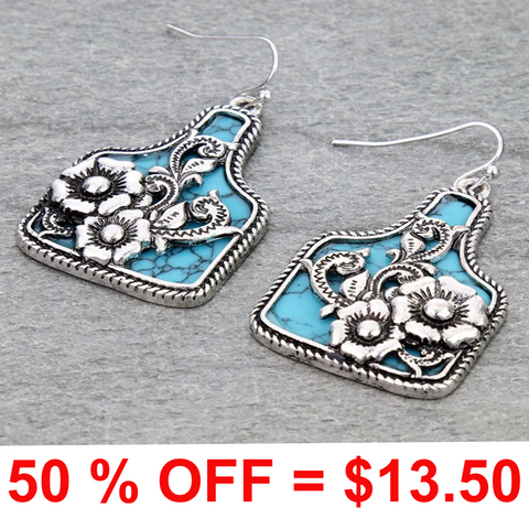 Western Flower Cutout Ear Tag Dangle Earrings