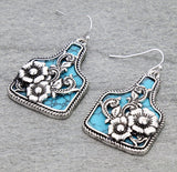 Western Flower Cutout Ear Tag Dangle Earrings