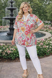 M, L, 3X Floral Top With Light Blue Striped Ruffle Trim - Loose Fit