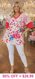 Neon Coral Leopard & Floral v-neck top