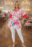 Neon Coral Leopard & Floral v-neck top