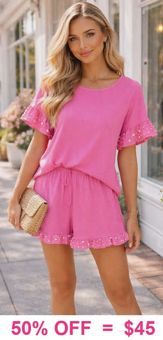 NEW! Pink Top & Short set with pearl detail