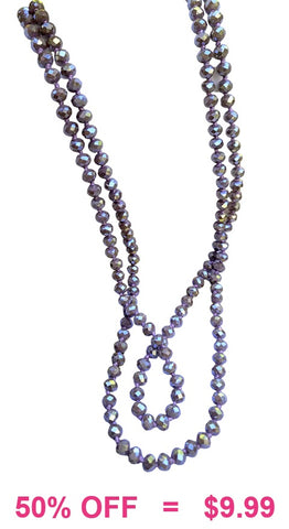 Taupe crystal 60" layering long necklace
