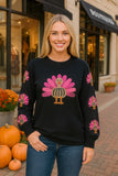 S, L, XL, 2X, 3X  Sequin turkey long sleeve top