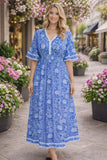 S-M Blue & White printed Maxi Dress