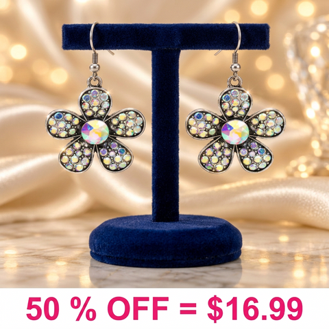 Rhinestone Flower Dangle Earring