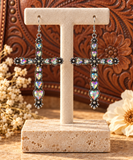 Burnished Silver Cross with Bling Hearts earrings