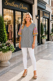 Black and White blouse Embroidery Sleeve