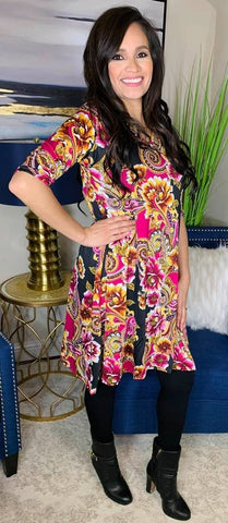 Magenta Floral flutter tunic