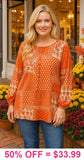 Beautiful Orange Paisley Patchwork Top