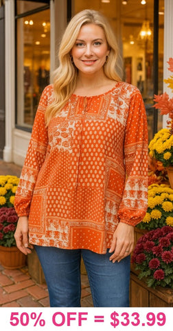 Beautiful Orange Paisley Patchwork Top