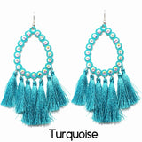 Large Gala Turquoise Bling Teardrop Outline Earrings with Tassels