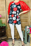 Flower Top with Red Lace Sleeves