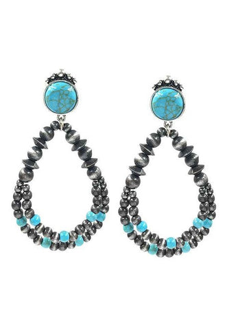 Silver Navajo Pearl Tear Hoop Earrings with Turquoise Post