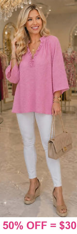 Pink ruffle v-neck top