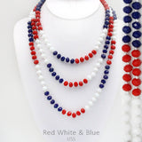 Red, White & Blue Crystal Beaded 60" Layering Necklace