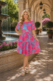 Turquoise Dress Pink Floral Print