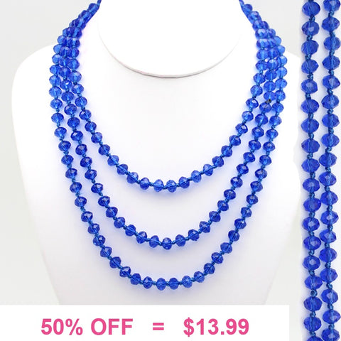 Blue 60" Crystal Beaded Necklace