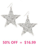 LARGE EARRINGS Silver Bling Star