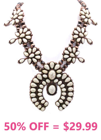 Cream Stone & Copper Squash Blossom Necklace