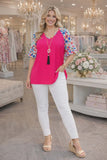 Large Pink Top floral bell sleeve