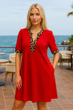 Red Dress with leopard trim