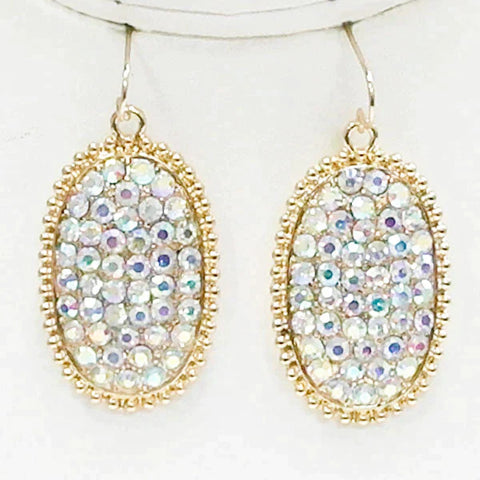 BLING BLING  Rhinestone Medium Oval Earrings with Gold Tone Border