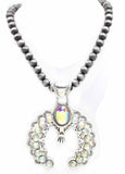 Large Bling Squash Pendant Silver Navajo Pearl Strand Long Necklace