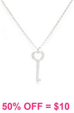 Bling Heart Key silver necklace
