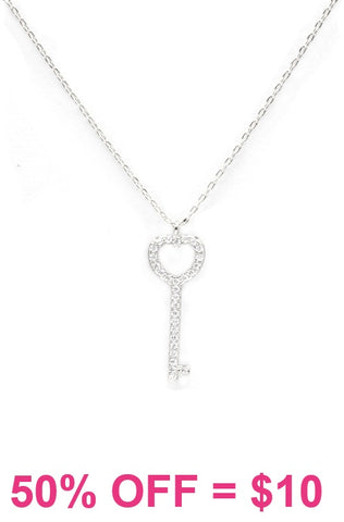 Bling Heart Key silver necklace