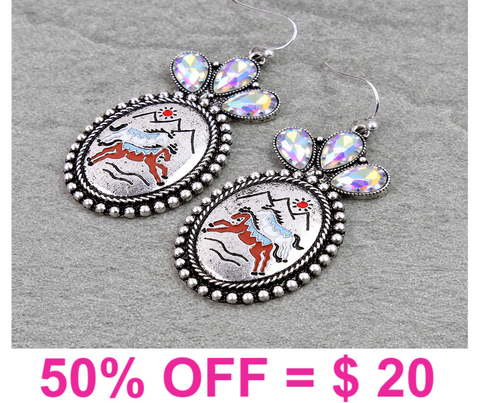 Western Horse Stone Dangle Earrings
