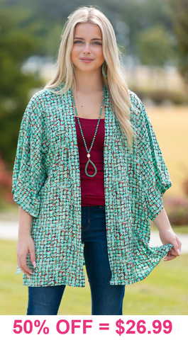 Green Turquoise printed cardigan - One Size