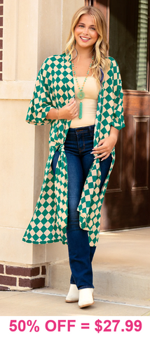 Turquoise Checkered Duster slit sides