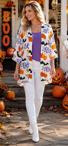 Halloween cardigan - white BOO print