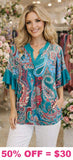 Turquoise Paisley blouse bell sleeves