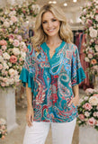 Turquoise Paisley blouse bell sleeves