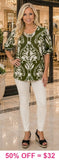 NEW Olive damask button up top