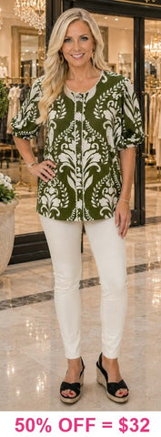 NEW Olive damask button up top