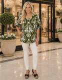 NEW Olive damask button up top