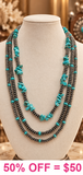 Silver & Turquoise Beaded 3 Layer Necklace set