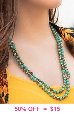Turquoise & Bronze Crystal Beaded 60" Layering Necklace