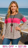 Grey, Pink, Leopard long sleeve top