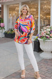 Multi color Leaf print top, Roll tab sleeves