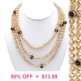 Clear Cream Crystal & Leopard Bling Beaded 60" Layering Necklace