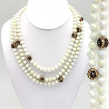 White & Leopard Crystal Beaded 60" Layering Necklace