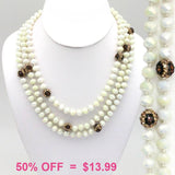 White & Leopard Crystal Beaded 60" Layering Necklace